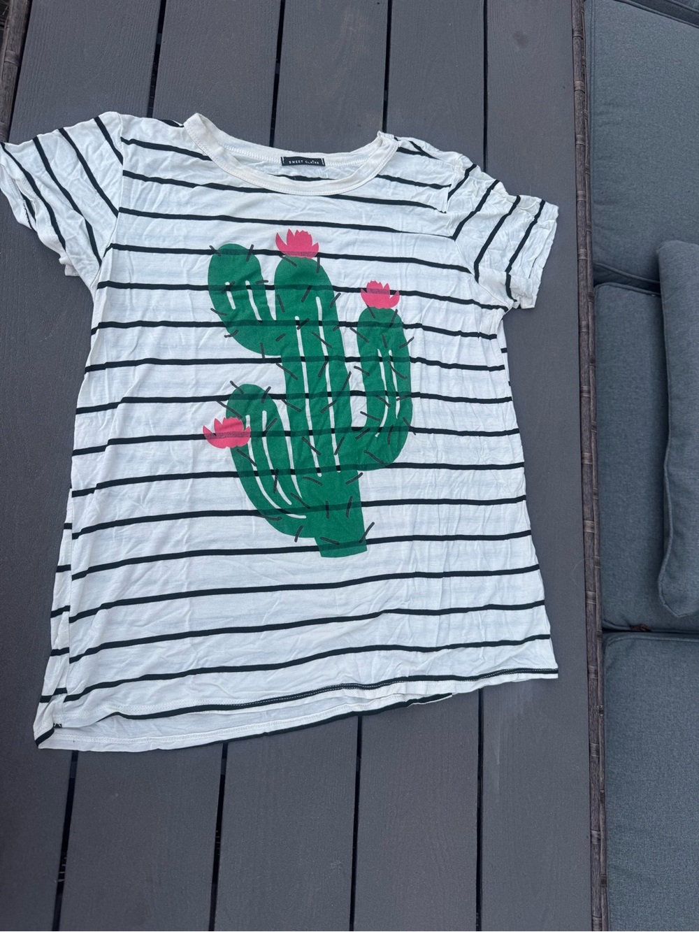 Striped Cactus Graphic Tee - Green & Pink